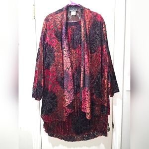 Carole Little Swing Cardigan & Skirt Multicolor Velvet Burnout